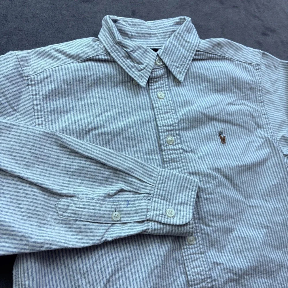 Ralph Lauren Kids Blue White Striped Cotton Oxford Button Down Shirt Size 12